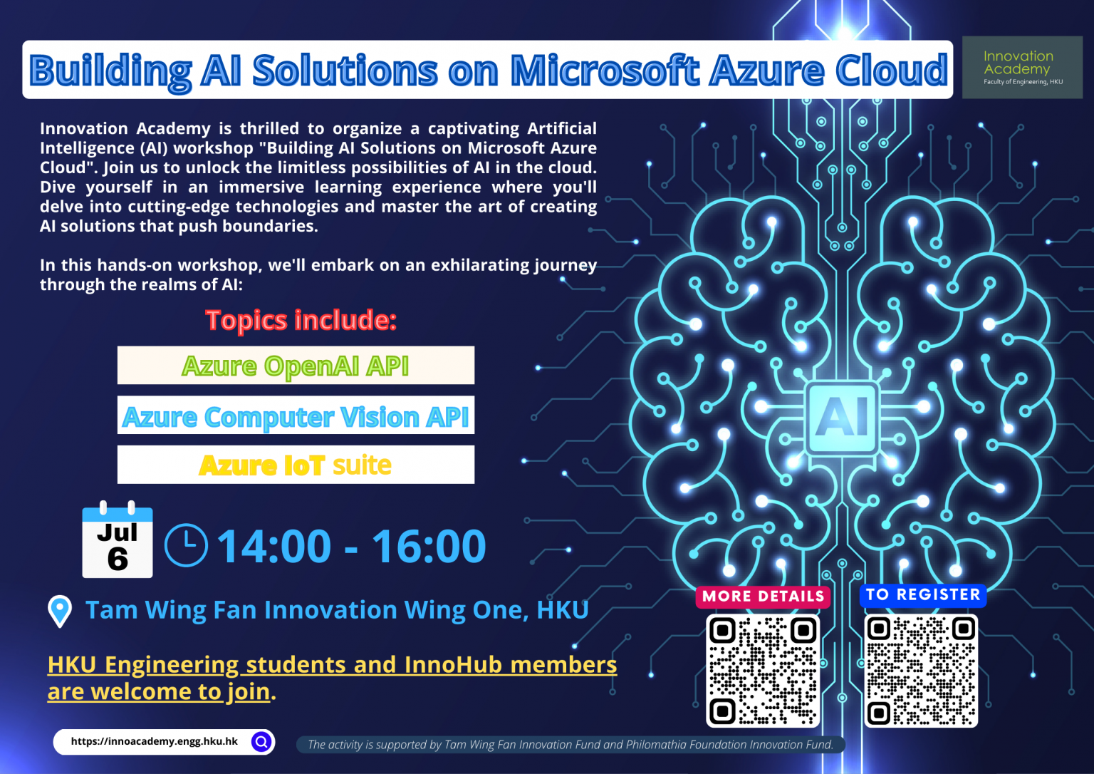Azure. Api Poster Summer Workshops 2023 on AI by Microsoft – Innovation Academy